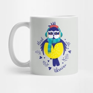 Tit bird stand with Ukraine Mug